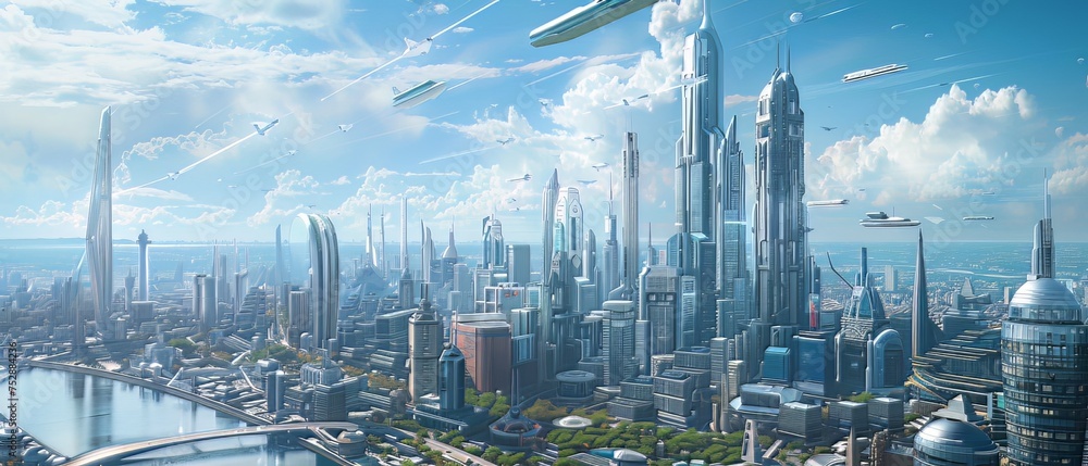 A Futuristic Cityscape with AI Integration: An artistic rendering of a ...