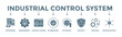 © Icon Designer - Industrial control system banner web icon illustration concept with icon of enterprise, management, control system, optimization, efficiency, security, process, centralization