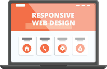 Laptop responsive web design icon cartoon vector. Software user care. Site marketing