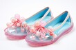 
Portrait featuring a pair of whimsical squishy aesthetic jellyfish-themed flats, adorned with soft, flowing ribbons and iridescent beads, adding a touch of elegance to any casual look.
