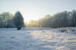 Winter mit Schnee im Stadtgarten in Bottrop mit Blick auf den historischen Torbogen