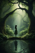 a fairy tale, a girl in a dark forest