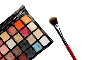 makeup artist with a brush and palette, top view, isolated on white background, showcasing beauty and creativity 