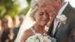 A heartfelt scene as a bride shares a tearful embrace with an older family member, evoking the sentimental wedding style and the strong emotions of family bonds