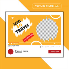 Yellow color background travel youtube thumbnail design vector template