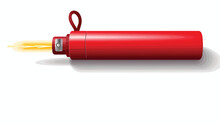 Red Dynamite Stick Icon With Burning Fuse And Shadow