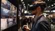 the virtual reality trade show journey of an entrepreneur, as they interact with digital booths and connect with industry leaders on a realistic online platform.