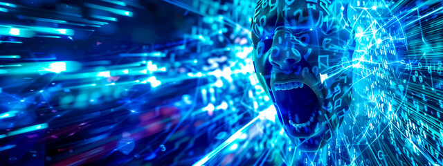 Digital overload - man engulfed in data stream