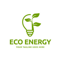 Sticker - Ecology bulb lamp with leaf logo. Renewable eco power logo vector