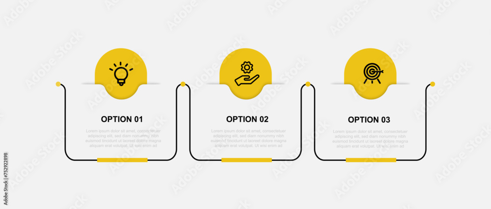 Business template vector infographic element with 3 step line connected ...