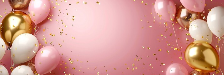 Wall Mural - birthday banner with balloons either side on a in the middle features space for text