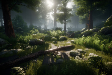 Wall Mural - scenic view of forest generative ai