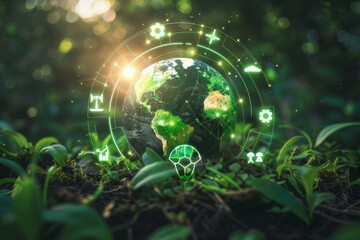 Globe Illuminated by Green Energy