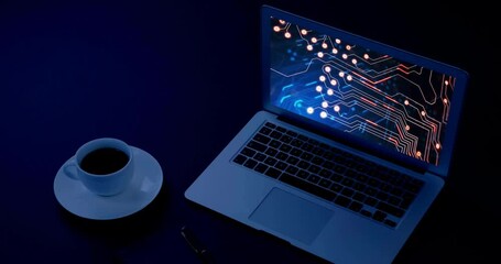 Sticker - Animation of digital data processing over laptop computer screen