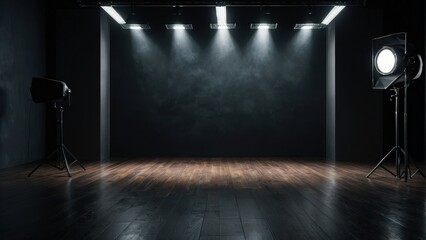 Empty studio room. Dark background. Abstract dark empty studio room texture. Product showcase spotlight background.