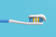 Blue and white toothbrush with toothpaste in blue background. Illustration of the concept of oral hygiene and dental care of teeth and gums