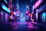 Fototapeta Londyn - Neonlit urban street scene background Generative AI
