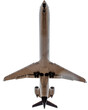 An isolated passenger aircraft from below during its landing approach on a transparent background
