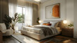 Interior design a sleek contemporary art style bedroom.  High quality