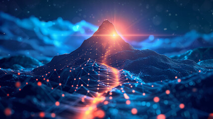 earth in space, Digital mountain The path to success or business goals achievement concept, Ai generated image 