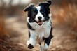 Black and White Border Collie Running in the Woods