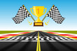 Racing track with Start or Finish line trophy cup race track road winner illustration vector