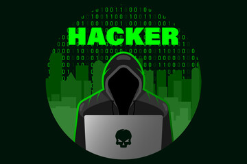 Wall Mural - hacker with laptop vector computer stealing confidential data, personal information, credit card. in