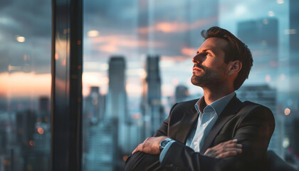 Canvas Print - Man dreaming of career success - wide format