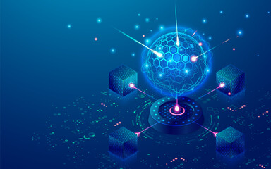Wall Mural - graphic of quantum computer presented with isometric view