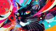 © Pavithiran - Cat, Abstract Shapes, Colorful Pop, Feeling Spring with Lots of Texture Generative AI