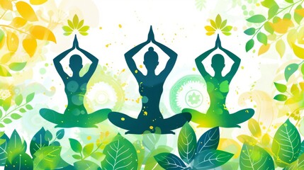 Sticker - Illustration of a health and wellness theme with yoga poses and natural elements