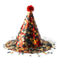 Poster - Sparkly Red Party Hat Isolated on White Background. Birthday Cap