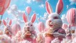 Rabbits Celebrating with Cupcakes and Balloons in the Sky, To add a touch of cuteness and magic to any digital media project, such as advertising,