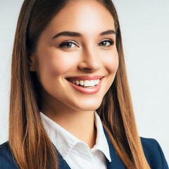 Wall Mural - Beautiful woman with clean teeth smiling on white background