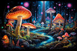 Glowing mushrooms, mystical forests, psychedelic colors