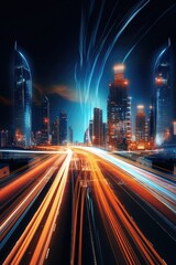 Wall Mural - Electrifying City Skyline with Dynamic Light Trails