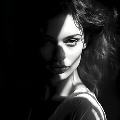 Poster - Moody black and white portrait with strong shadows