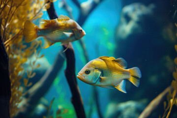 Poster - Fish in freshwater aquarium with beautiful planted tropical. Colorful back