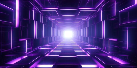 Poster - Futuristic Neon Tunnel with Glowing Purple Lights