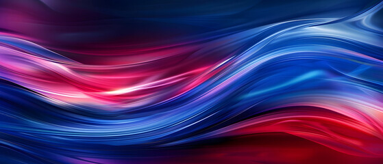 Wall Mural - An abstract background featuring colored waves with a stream of red and blue neon lines against a dark backdrop. The image depicts abstract neon light streaks resembling high-speed light trails.