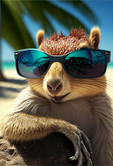 Wall Mural - Portrait of Squirrel in sunglasses at the resort. 