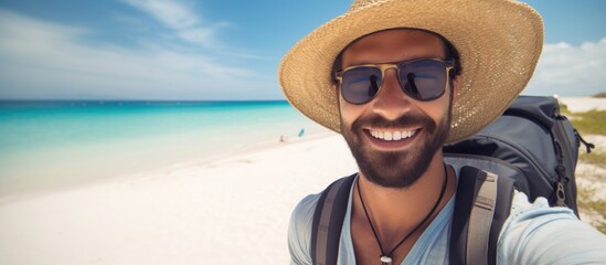 Poster - Stylish Man in Sunglasses and Hat Enjoying a Relaxed Day at the Beach