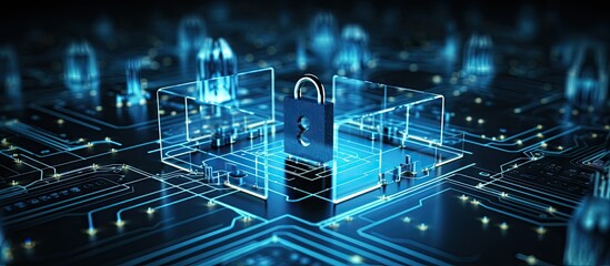 Aufkleber - Symbolic Security: Padlocked Circuit Board with Electronic Components in the Background