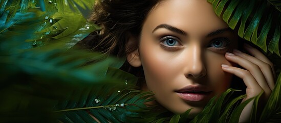 Wall Mural - Captivating Woman with Mesmerizing Blue Eyes Reflecting Serenity and Confidence