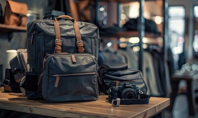 travel bag on the sofa in hotel room, travel and tourism concept