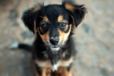 Fototapeta  - Curious Black and Brown Puppy with Soulful Eyes and Sweet Gaze - Generative AI