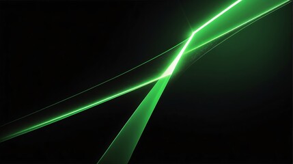 Wall Mural - Reflective green laser curved slanted light ray on a plain black background from Generative AI