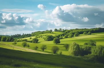 Wall Mural - Serene Sunny Rolling Hills in Countryside