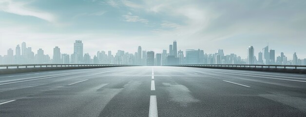 Sticker - Empty Urban Road Leading to City Skyline