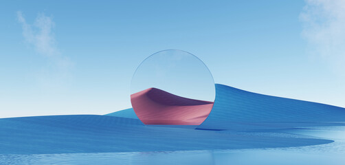 Wall Mural - 3d render, abstract surreal pastel landscape background with architecture and geometric, beautiful g